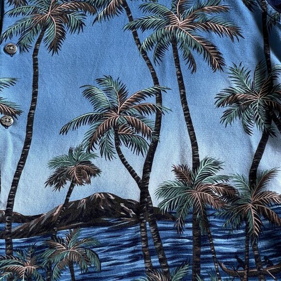 Pierre Cardin Hawaiian Shirt Mens Extra Large Blue Rayon Tropical Palm Tree Camp - Picture 3 of 11